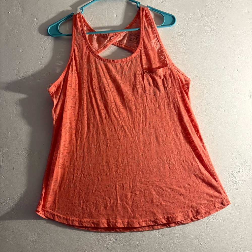 🧡Bobbie Brooks Coral Burnout Tank Top Women’s XL Sleeveless Pocket Casual Summer
